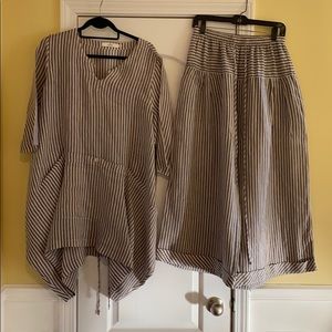 CHEYENNE LINEN SET (SIZE L/XL) BLUE/GRAY “NWOT”